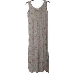 Vintage April Cornell Maxi Dress Gray Floral Button Pintuck Cottagecore - Small